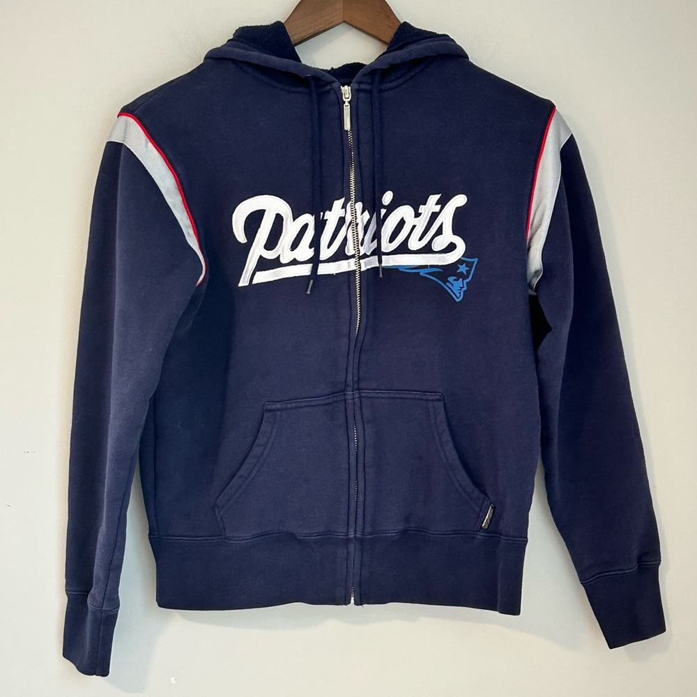 Reebok NFL Patriots Hoodie S/P | Navy Blue Full-Zip Sweatshirt Retro Logo